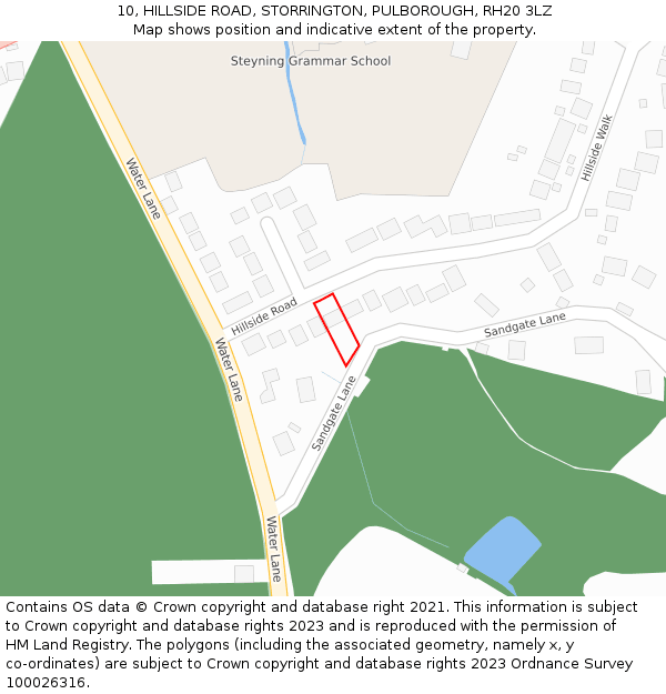 10, HILLSIDE ROAD, STORRINGTON, PULBOROUGH, RH20 3LZ: Location map and indicative extent of plot