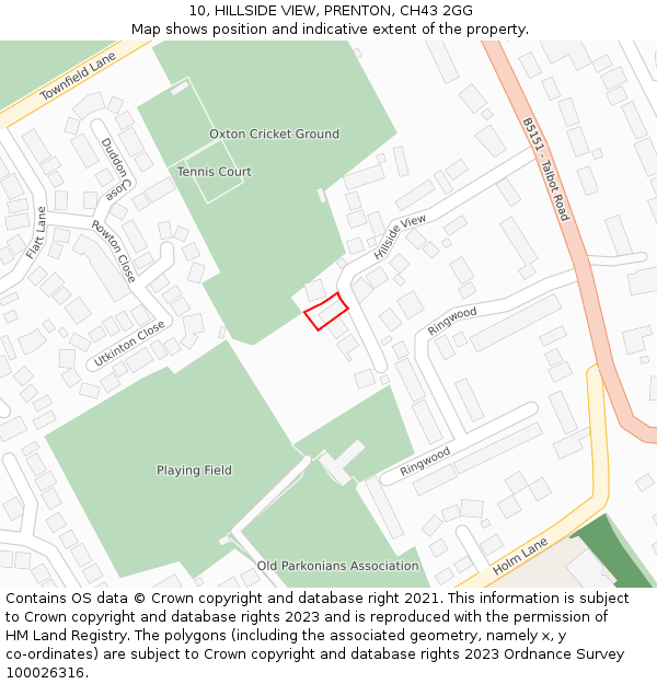 10, HILLSIDE VIEW, PRENTON, CH43 2GG: Location map and indicative extent of plot