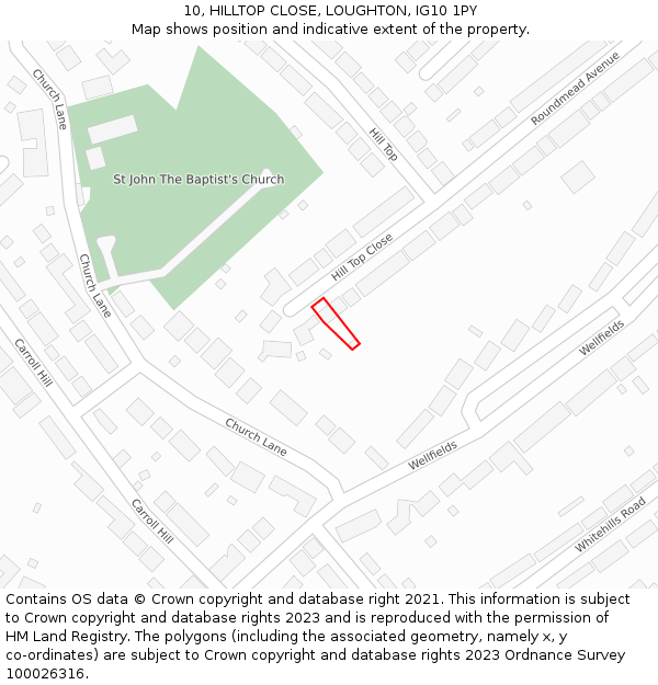 10, HILLTOP CLOSE, LOUGHTON, IG10 1PY: Location map and indicative extent of plot