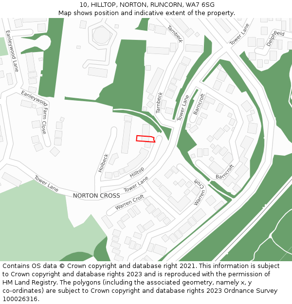 10, HILLTOP, NORTON, RUNCORN, WA7 6SG: Location map and indicative extent of plot