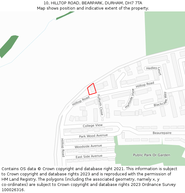 10, HILLTOP ROAD, BEARPARK, DURHAM, DH7 7TA: Location map and indicative extent of plot