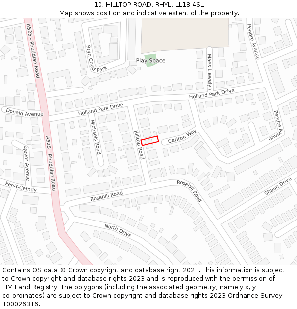 10, HILLTOP ROAD, RHYL, LL18 4SL: Location map and indicative extent of plot