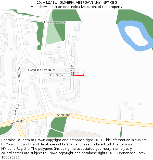 10, HILLVIEW, GILWERN, ABERGAVENNY, NP7 0BG: Location map and indicative extent of plot