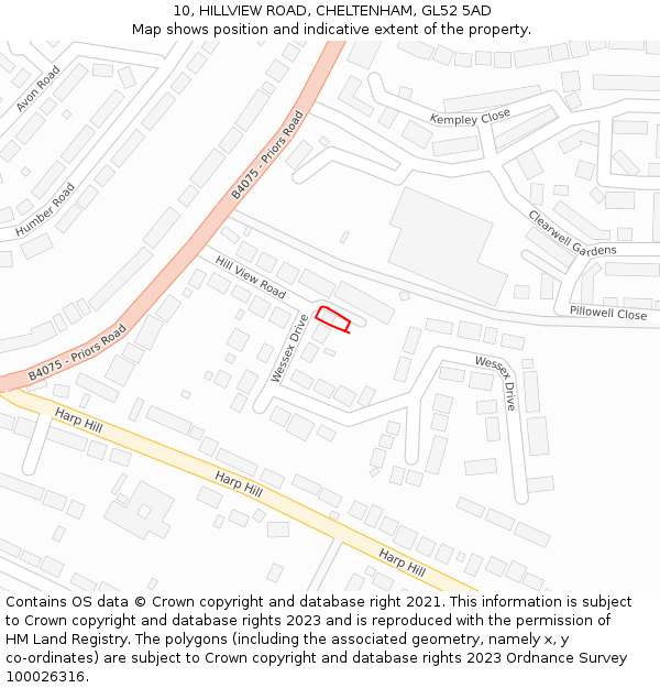 10, HILLVIEW ROAD, CHELTENHAM, GL52 5AD: Location map and indicative extent of plot