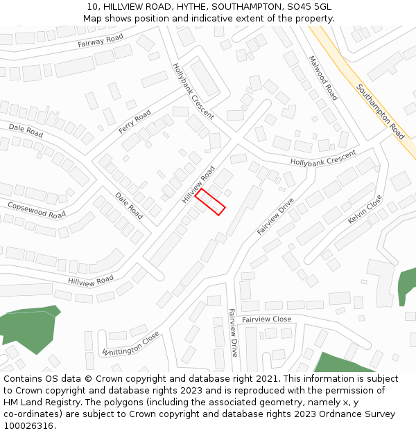 10, HILLVIEW ROAD, HYTHE, SOUTHAMPTON, SO45 5GL: Location map and indicative extent of plot