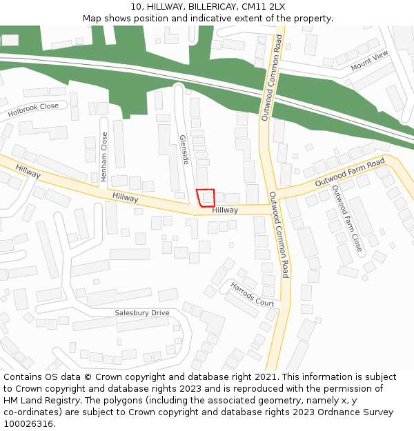 10, HILLWAY, BILLERICAY, CM11 2LX: Location map and indicative extent of plot