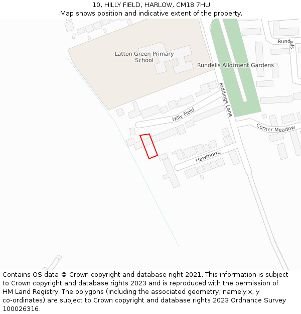 10, HILLY FIELD, HARLOW, CM18 7HU: Location map and indicative extent of plot