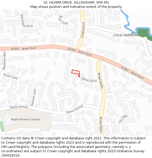 10, HILMAR DRIVE, GILLINGHAM, SP8 4PL: Location map and indicative extent of plot