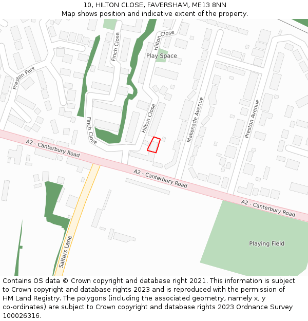 10, HILTON CLOSE, FAVERSHAM, ME13 8NN: Location map and indicative extent of plot