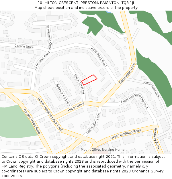 10, HILTON CRESCENT, PRESTON, PAIGNTON, TQ3 1JL: Location map and indicative extent of plot