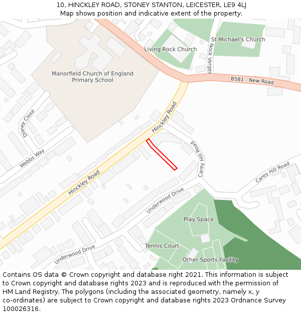 10, HINCKLEY ROAD, STONEY STANTON, LEICESTER, LE9 4LJ: Location map and indicative extent of plot