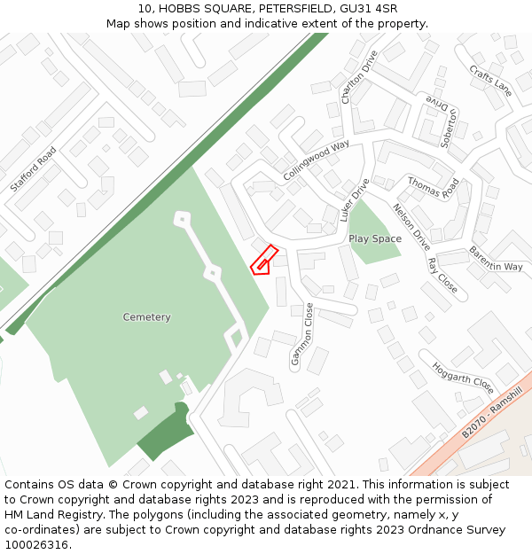 10, HOBBS SQUARE, PETERSFIELD, GU31 4SR: Location map and indicative extent of plot