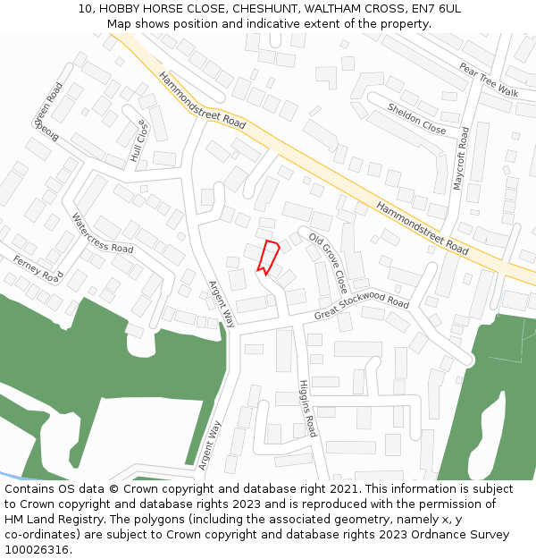 10, HOBBY HORSE CLOSE, CHESHUNT, WALTHAM CROSS, EN7 6UL: Location map and indicative extent of plot