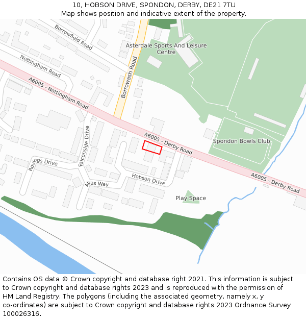 10, HOBSON DRIVE, SPONDON, DERBY, DE21 7TU: Location map and indicative extent of plot