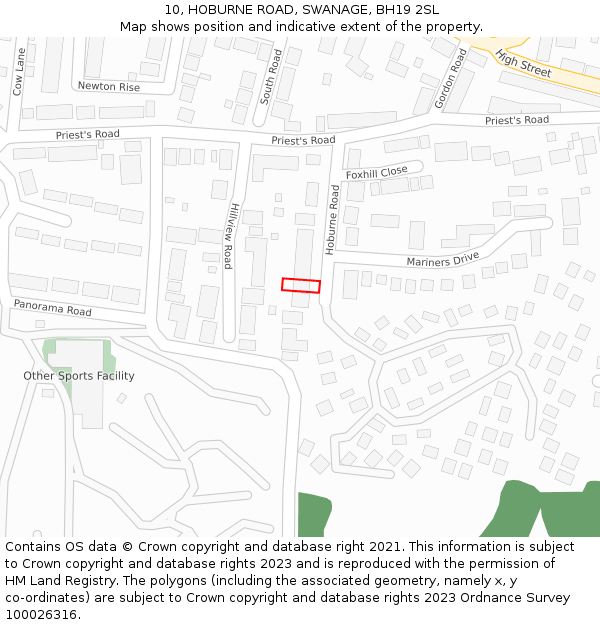 10, HOBURNE ROAD, SWANAGE, BH19 2SL: Location map and indicative extent of plot