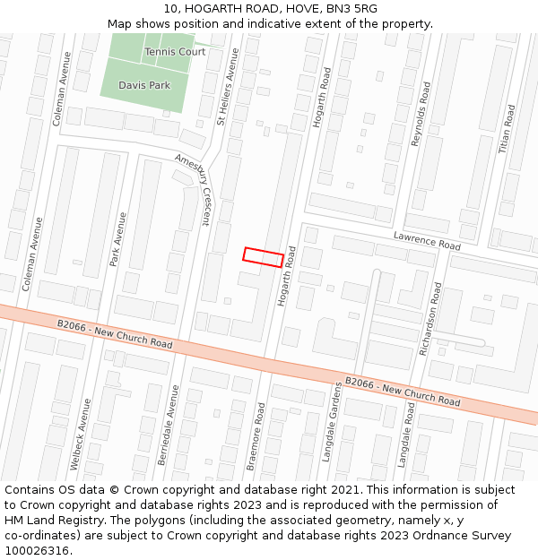10, HOGARTH ROAD, HOVE, BN3 5RG: Location map and indicative extent of plot