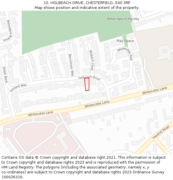 10, HOLBEACH DRIVE, CHESTERFIELD, S40 3RP: Location map and indicative extent of plot