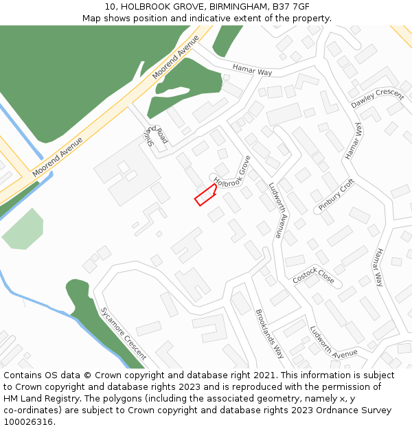 10, HOLBROOK GROVE, BIRMINGHAM, B37 7GF: Location map and indicative extent of plot