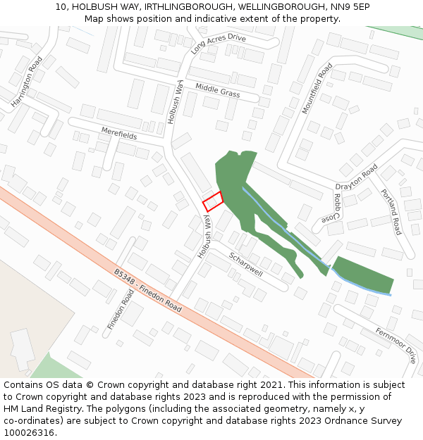 10, HOLBUSH WAY, IRTHLINGBOROUGH, WELLINGBOROUGH, NN9 5EP: Location map and indicative extent of plot