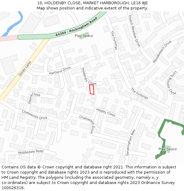 10, HOLDENBY CLOSE, MARKET HARBOROUGH, LE16 8JE: Location map and indicative extent of plot