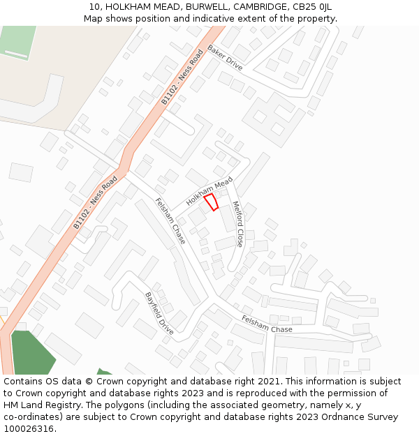10, HOLKHAM MEAD, BURWELL, CAMBRIDGE, CB25 0JL: Location map and indicative extent of plot