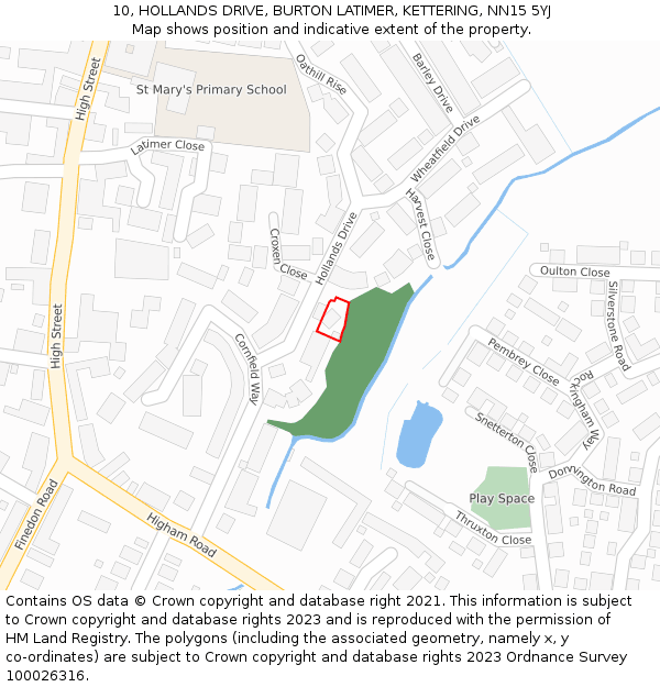 10, HOLLANDS DRIVE, BURTON LATIMER, KETTERING, NN15 5YJ: Location map and indicative extent of plot