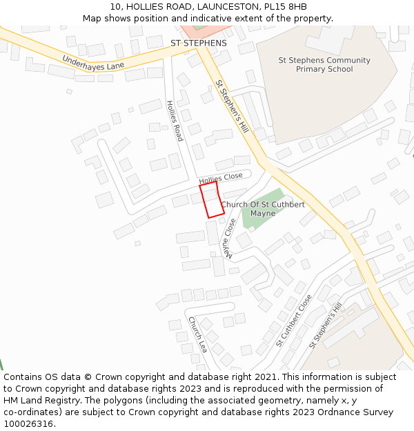 10, HOLLIES ROAD, LAUNCESTON, PL15 8HB: Location map and indicative extent of plot