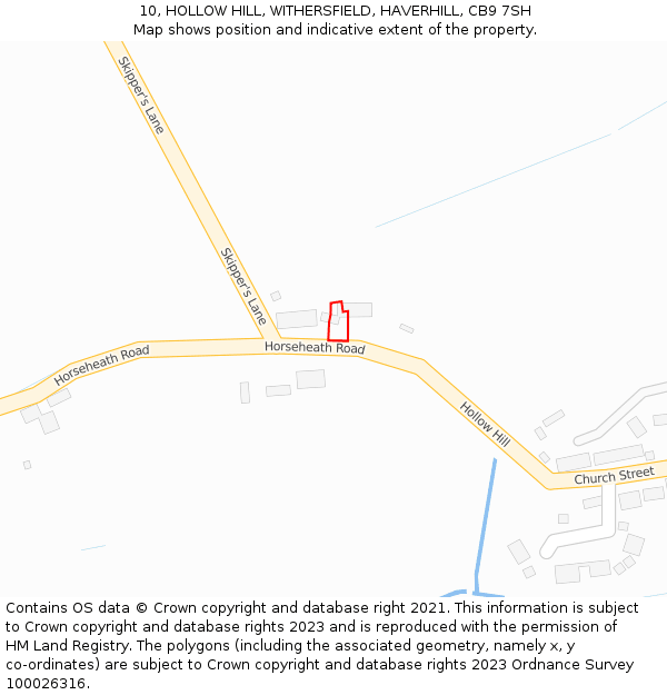 10, HOLLOW HILL, WITHERSFIELD, HAVERHILL, CB9 7SH: Location map and indicative extent of plot