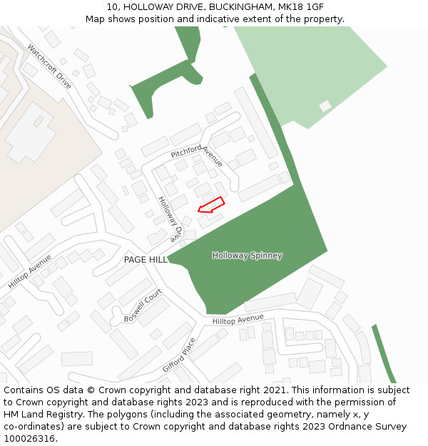 10, HOLLOWAY DRIVE, BUCKINGHAM, MK18 1GF: Location map and indicative extent of plot