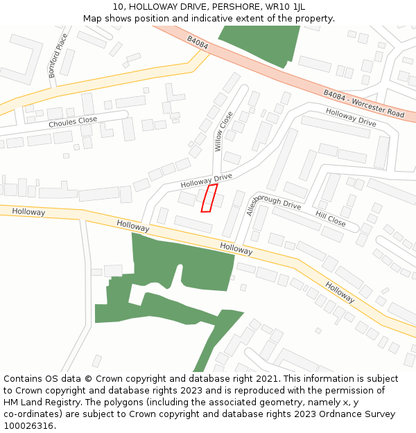 10, HOLLOWAY DRIVE, PERSHORE, WR10 1JL: Location map and indicative extent of plot