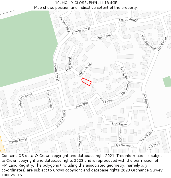 10, HOLLY CLOSE, RHYL, LL18 4GF: Location map and indicative extent of plot