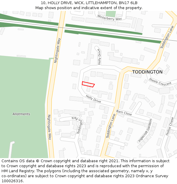 10, HOLLY DRIVE, WICK, LITTLEHAMPTON, BN17 6LB: Location map and indicative extent of plot