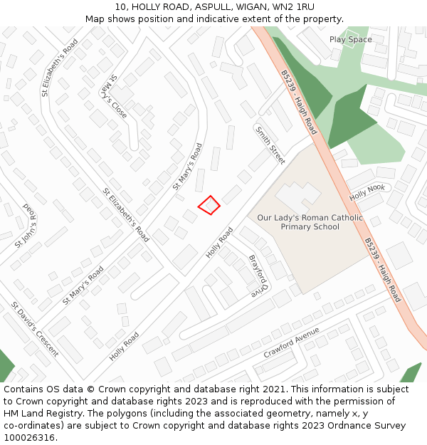 10, HOLLY ROAD, ASPULL, WIGAN, WN2 1RU: Location map and indicative extent of plot