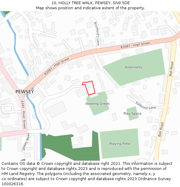 10, HOLLY TREE WALK, PEWSEY, SN9 5DE: Location map and indicative extent of plot