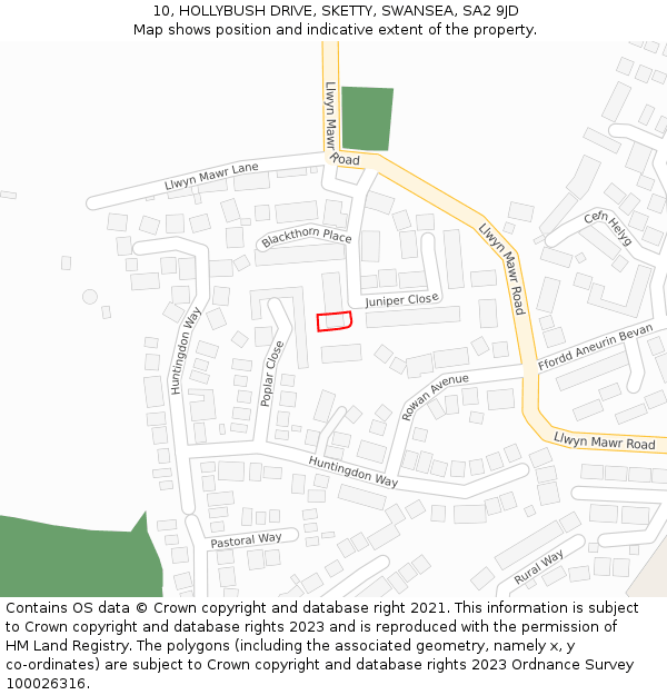 10, HOLLYBUSH DRIVE, SKETTY, SWANSEA, SA2 9JD: Location map and indicative extent of plot