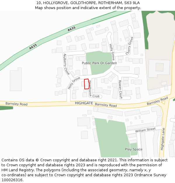 10, HOLLYGROVE, GOLDTHORPE, ROTHERHAM, S63 9LA: Location map and indicative extent of plot