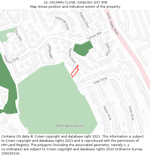10, HOLMAN CLOSE, DAWLISH, EX7 9TB: Location map and indicative extent of plot
