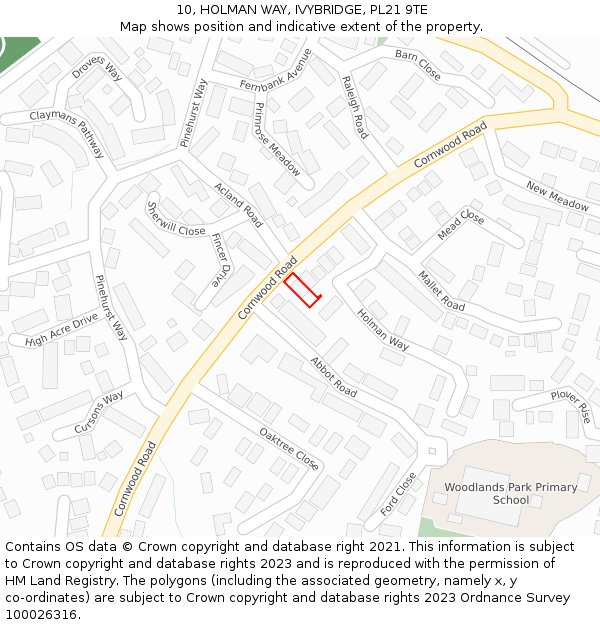 10, HOLMAN WAY, IVYBRIDGE, PL21 9TE: Location map and indicative extent of plot