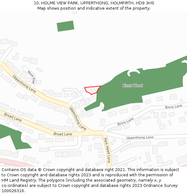 10, HOLME VIEW PARK, UPPERTHONG, HOLMFIRTH, HD9 3HS: Location map and indicative extent of plot
