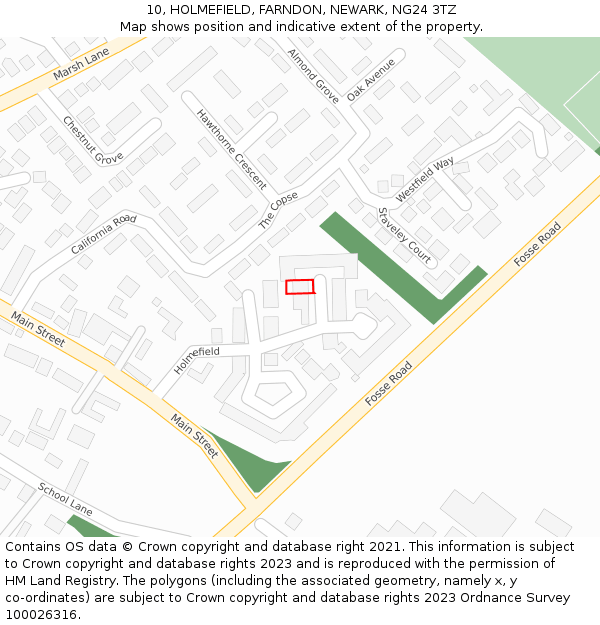 10, HOLMEFIELD, FARNDON, NEWARK, NG24 3TZ: Location map and indicative extent of plot