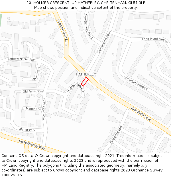 10, HOLMER CRESCENT, UP HATHERLEY, CHELTENHAM, GL51 3LR: Location map and indicative extent of plot