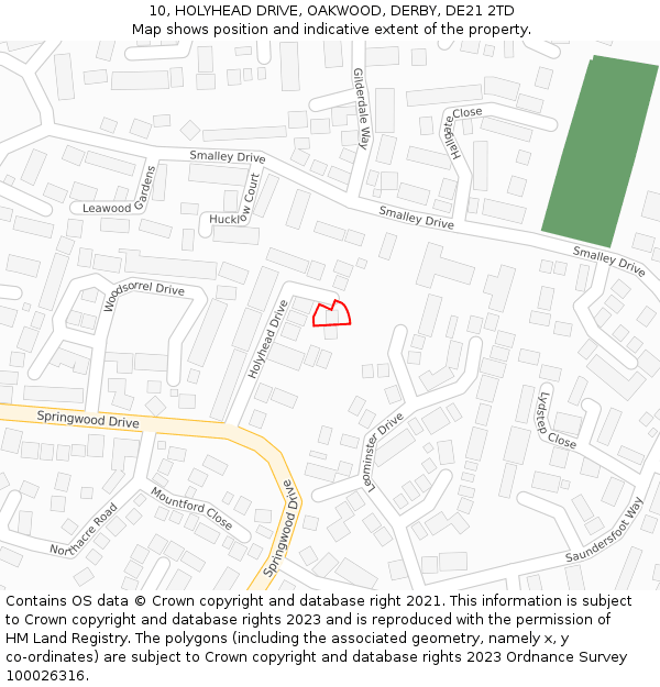 10, HOLYHEAD DRIVE, OAKWOOD, DERBY, DE21 2TD: Location map and indicative extent of plot
