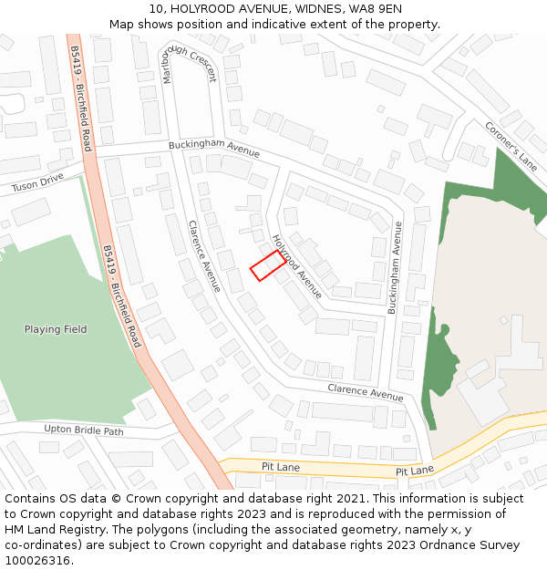 10, HOLYROOD AVENUE, WIDNES, WA8 9EN: Location map and indicative extent of plot