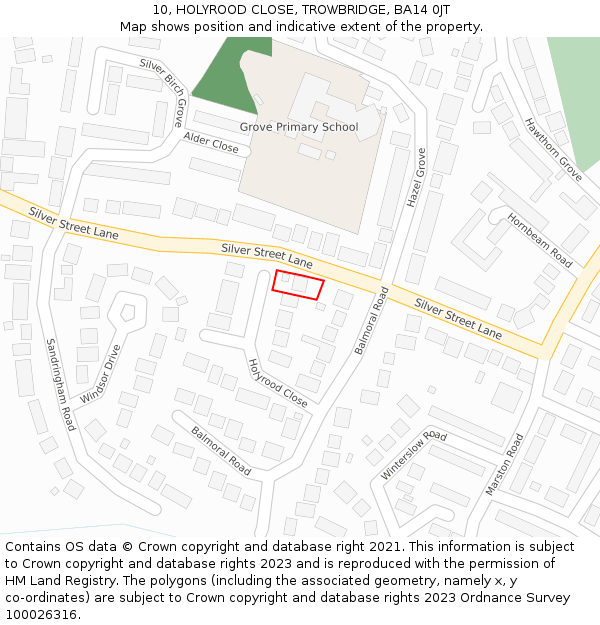 10, HOLYROOD CLOSE, TROWBRIDGE, BA14 0JT: Location map and indicative extent of plot