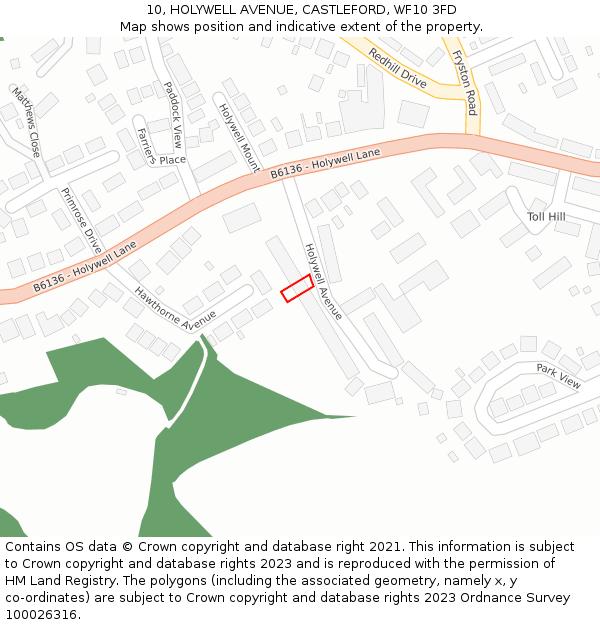 10, HOLYWELL AVENUE, CASTLEFORD, WF10 3FD: Location map and indicative extent of plot