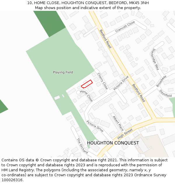10, HOME CLOSE, HOUGHTON CONQUEST, BEDFORD, MK45 3NH: Location map and indicative extent of plot