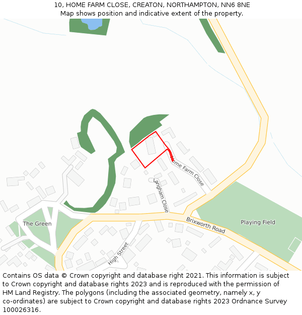 10, HOME FARM CLOSE, CREATON, NORTHAMPTON, NN6 8NE: Location map and indicative extent of plot
