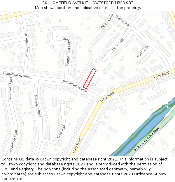 10, HOMEFIELD AVENUE, LOWESTOFT, NR33 9BT: Location map and indicative extent of plot