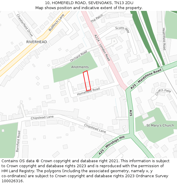 10, HOMEFIELD ROAD, SEVENOAKS, TN13 2DU: Location map and indicative extent of plot