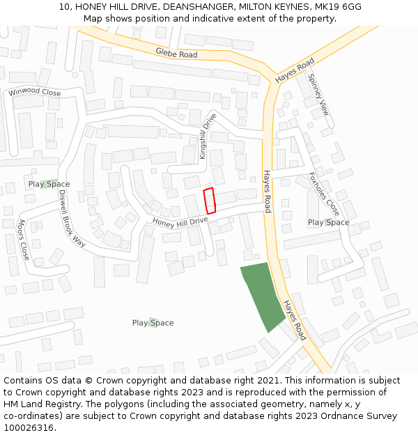 10, HONEY HILL DRIVE, DEANSHANGER, MILTON KEYNES, MK19 6GG: Location map and indicative extent of plot